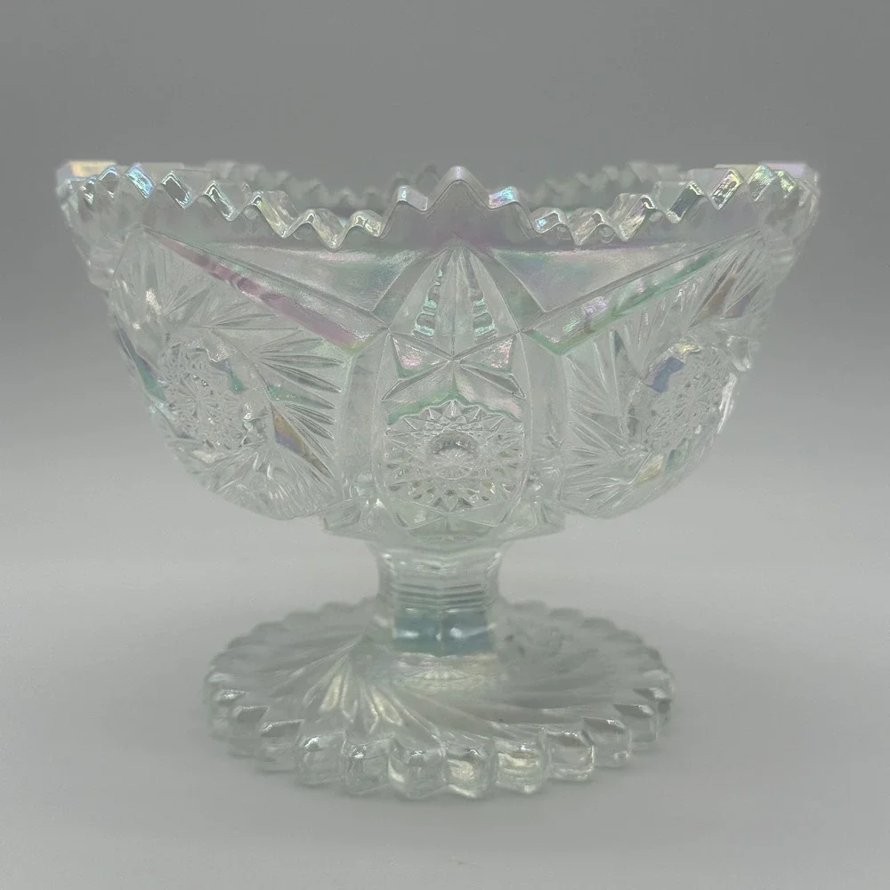 Vintage L.E. Smith Carnival Glass Footed Bowl Iridescent Pinwheel Star Pattern